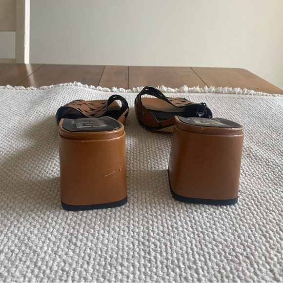 Emanuele Crasto Cognac Italian Leather Cutout Slides Block Heel 2.5” Size EU 41 - Picture 4 of 6